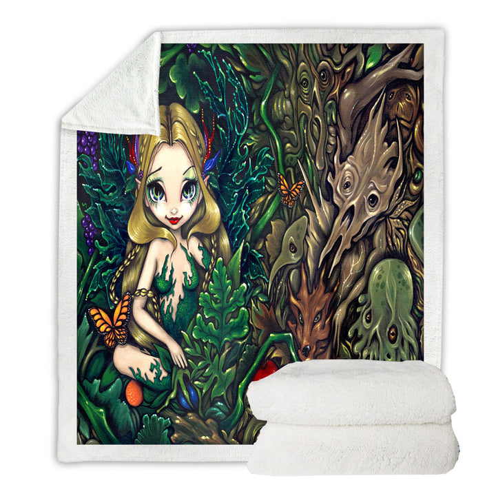 Fantasy Fairy of Summer and Hobgoblins of Autumn Sherpa Blanket