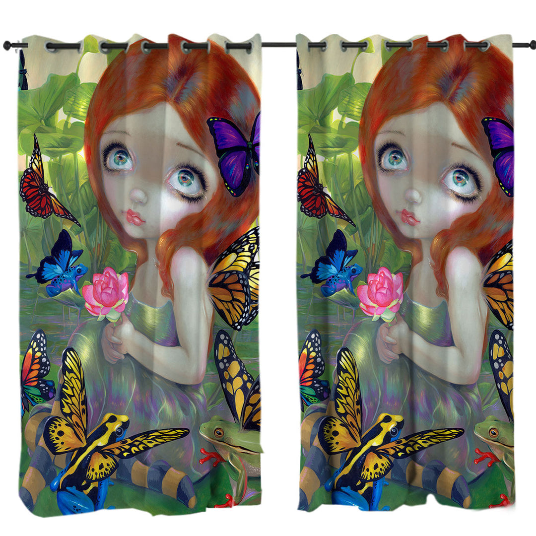 Fantasy Girl Butterfly Frog Daydreams and Frogs Curtain