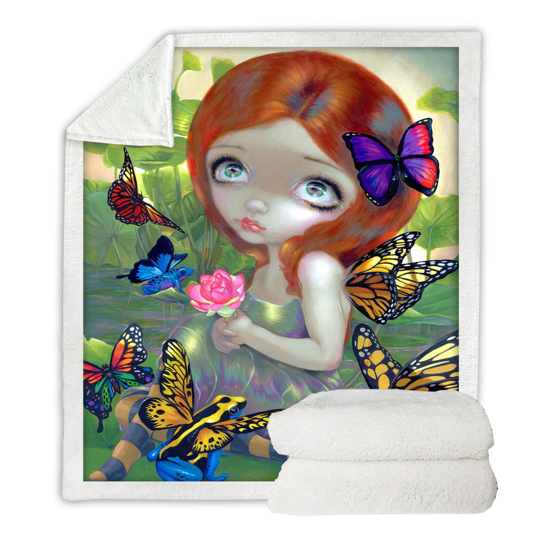 Fantasy Girls Throws Girl Butterfly Frog Daydreams and Frogs