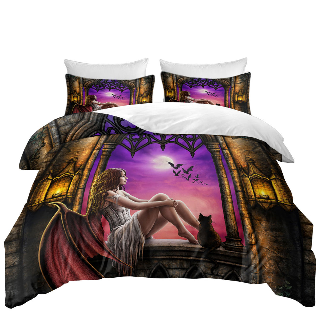 Fantasy Gothic Art Beautiful Dragon Angel Girl Twin Duvet Covers