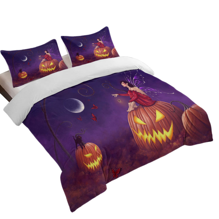 Fantasy Halloween Witch Fairy and Scary Pumpkins Daybed Covers Sets