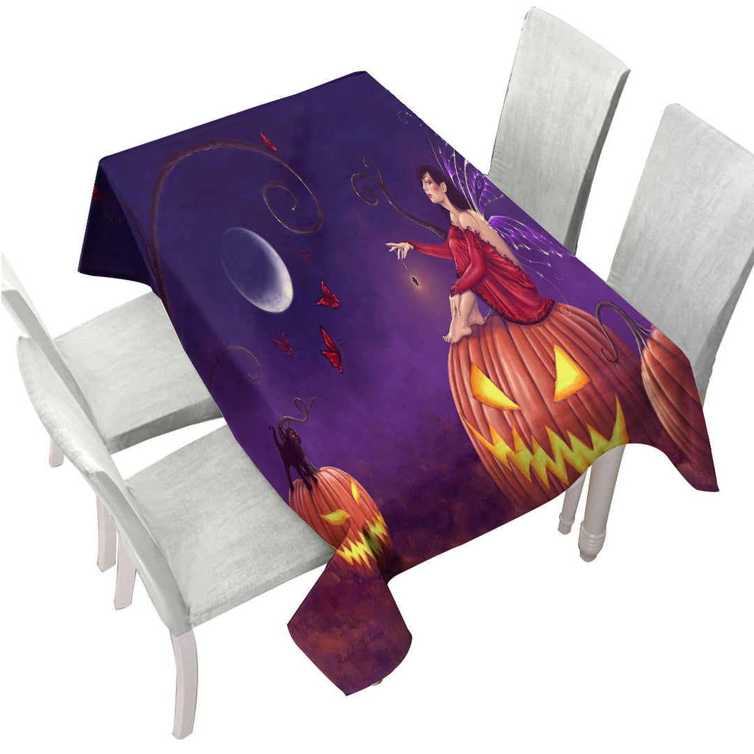 Fantasy Halloween Witch Fairy and Scary Pumpkins Tablecloths