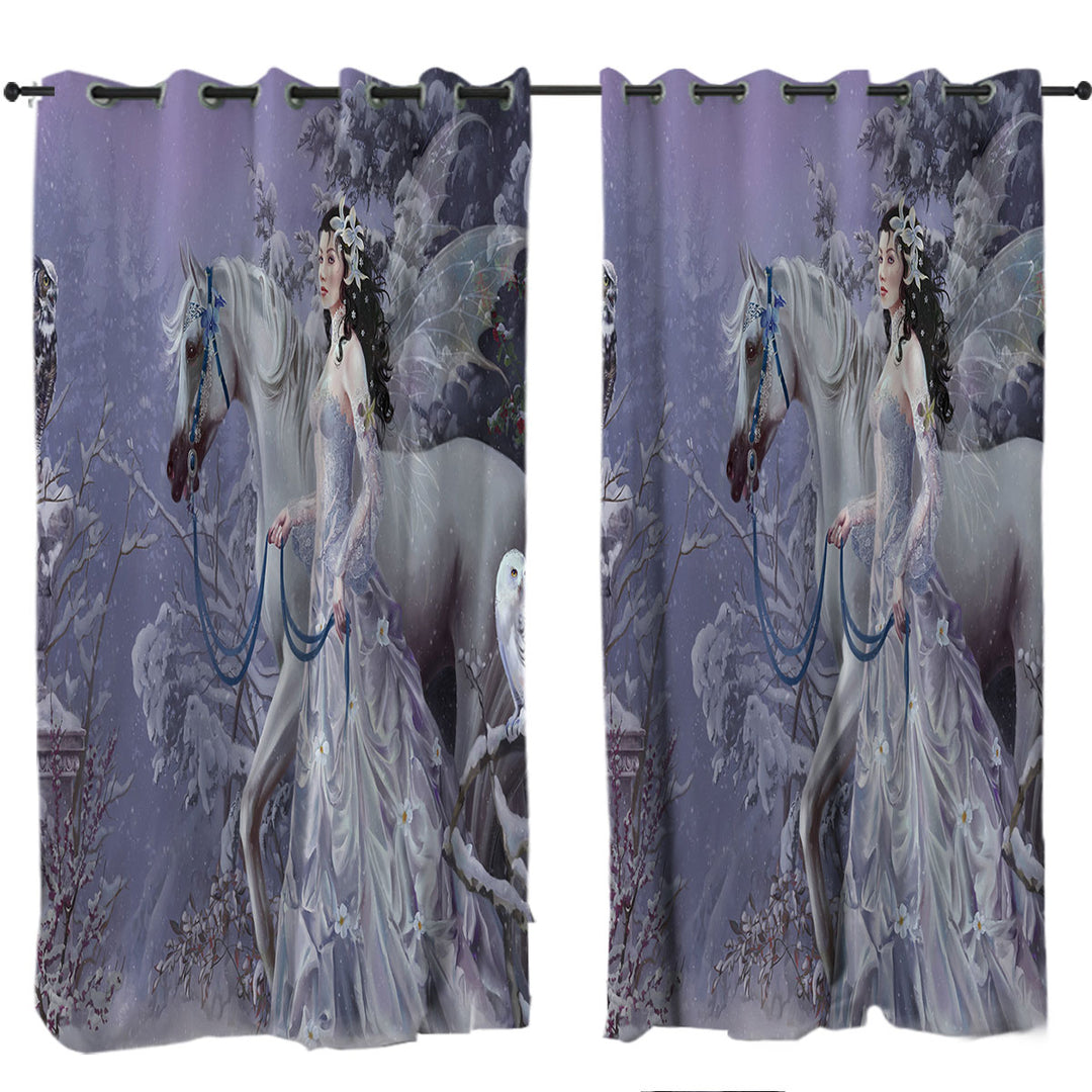 Fantasy Horse Owls and the Winter Wings Fairy Curtains