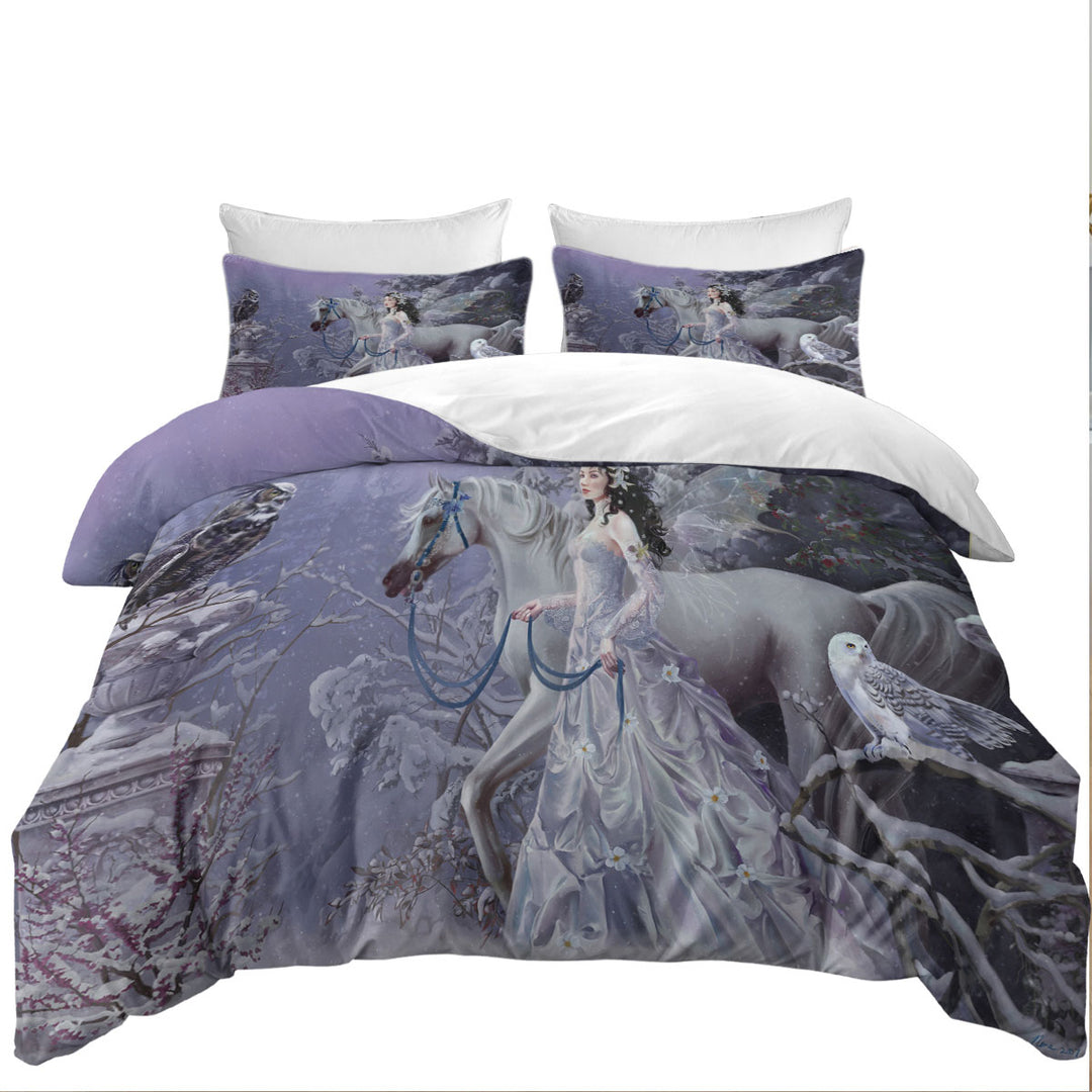 Fantasy Horse Owls and the Winter Wings Fairy Twin Duvet Covers