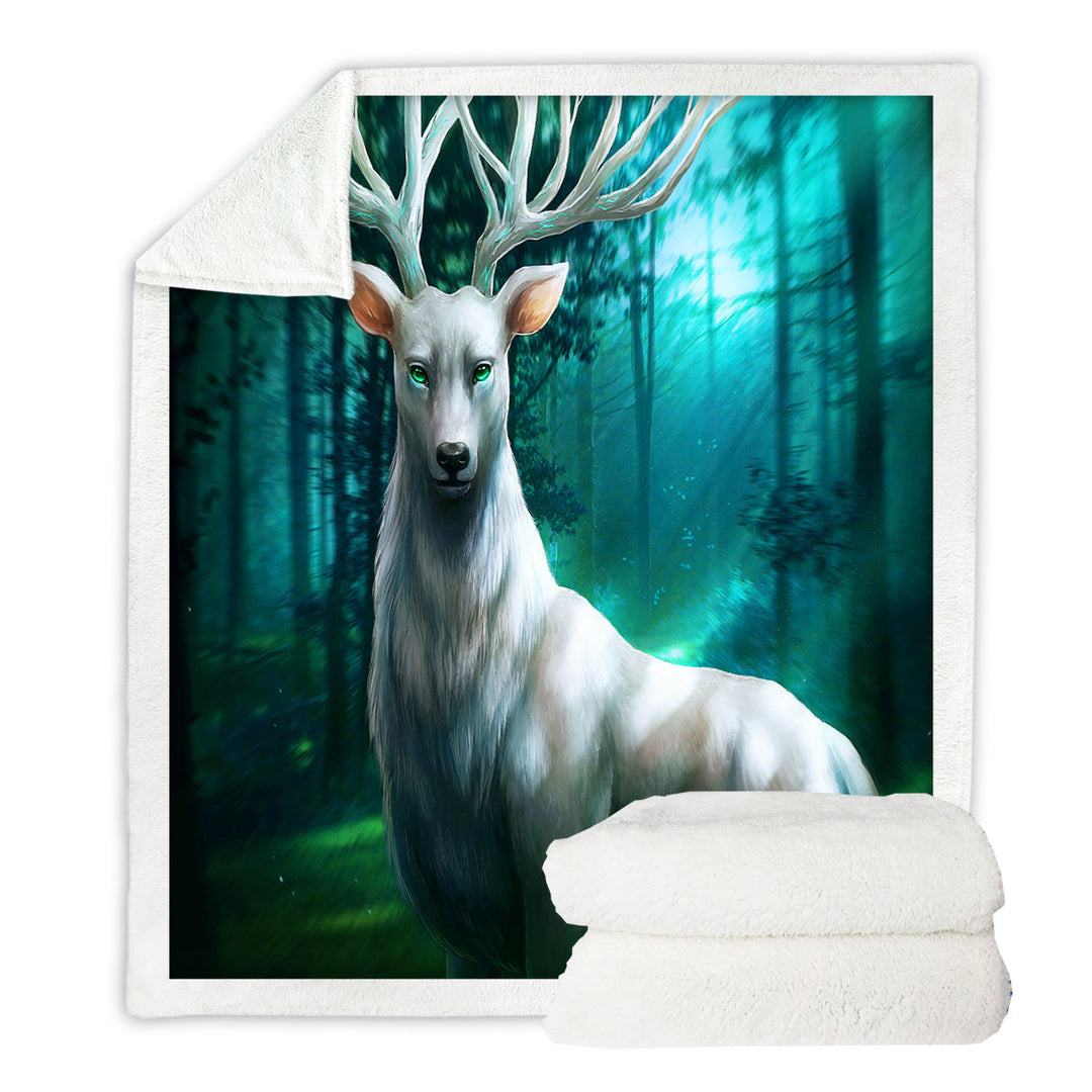 Fantasy Lightweight Blankets with Animal Art Forest Deer God