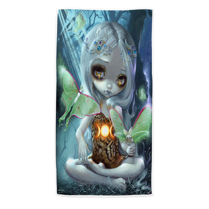 Fantasy Microfiber Beach Towel Art Luna Moth Beautiful Glowing Moth Fairy