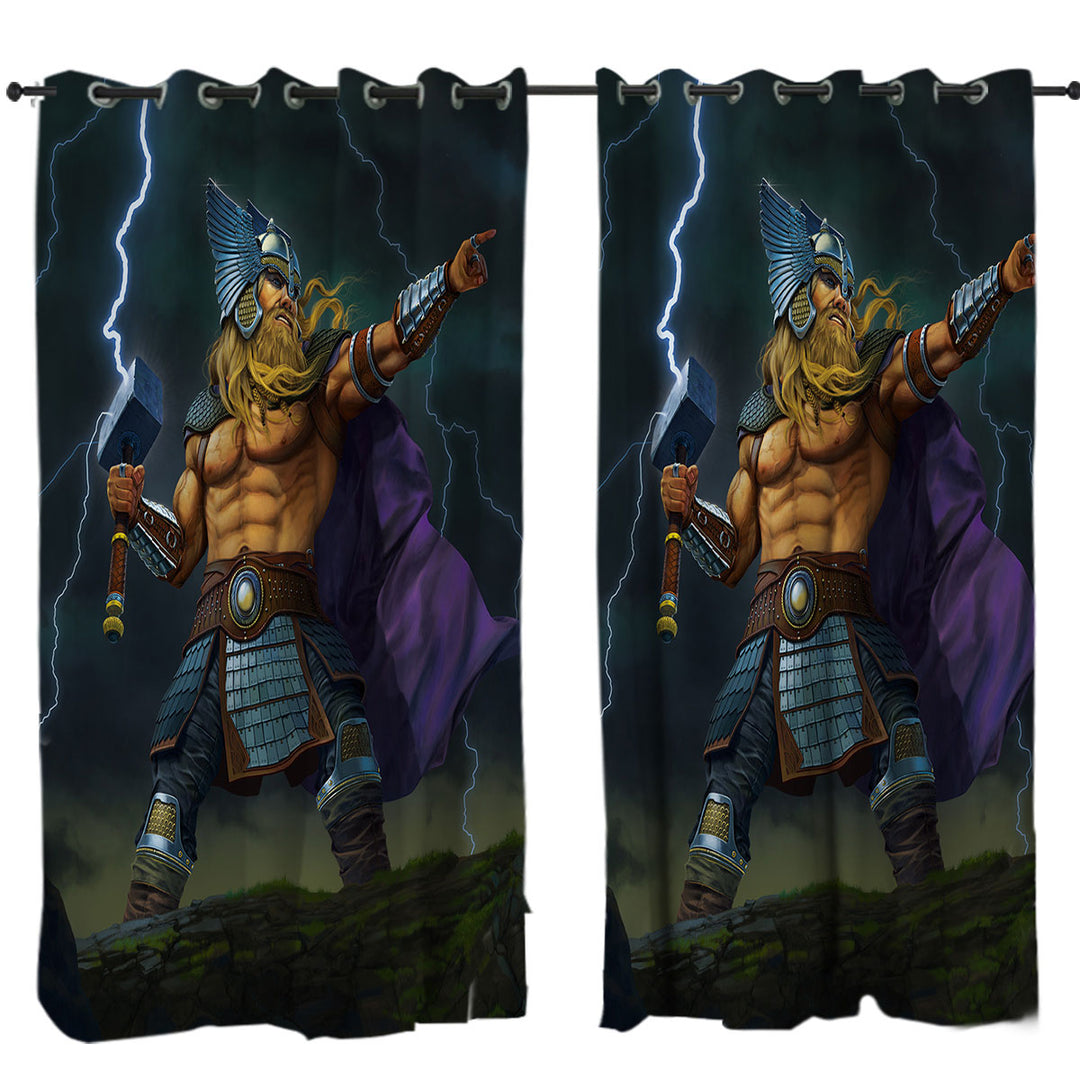 Fantasy Mythology Art God of Thunder Thor Curtains for Bedroom