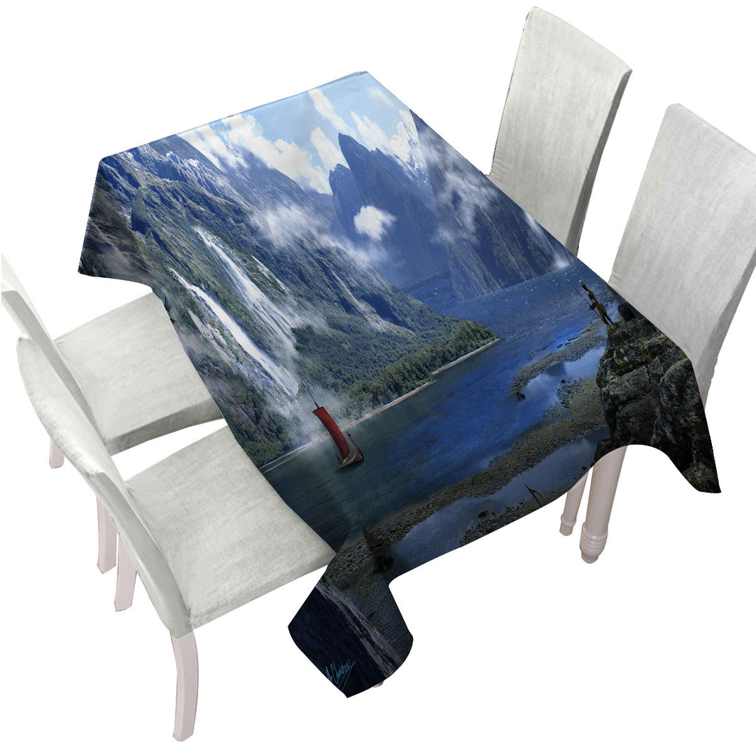 Fantasy Nature Artwork Viking Fjord Tablecloth