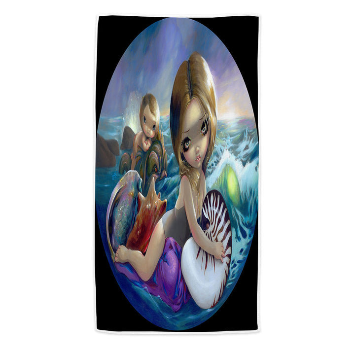 Fantasy Ocean Art Amphitrite Sea Goddess Microfiber Beach Towel