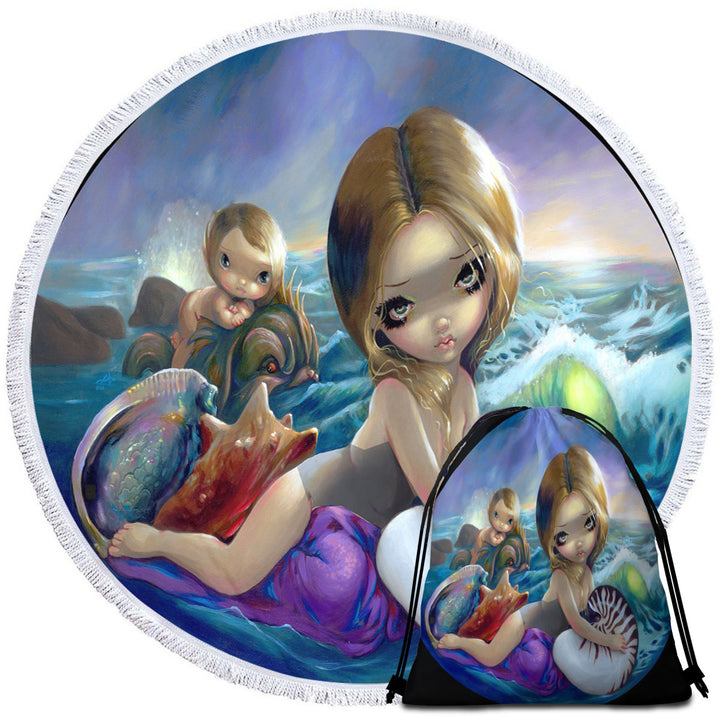 Fantasy Ocean Art Amphitrite Sea Goddess Round Beach Towel