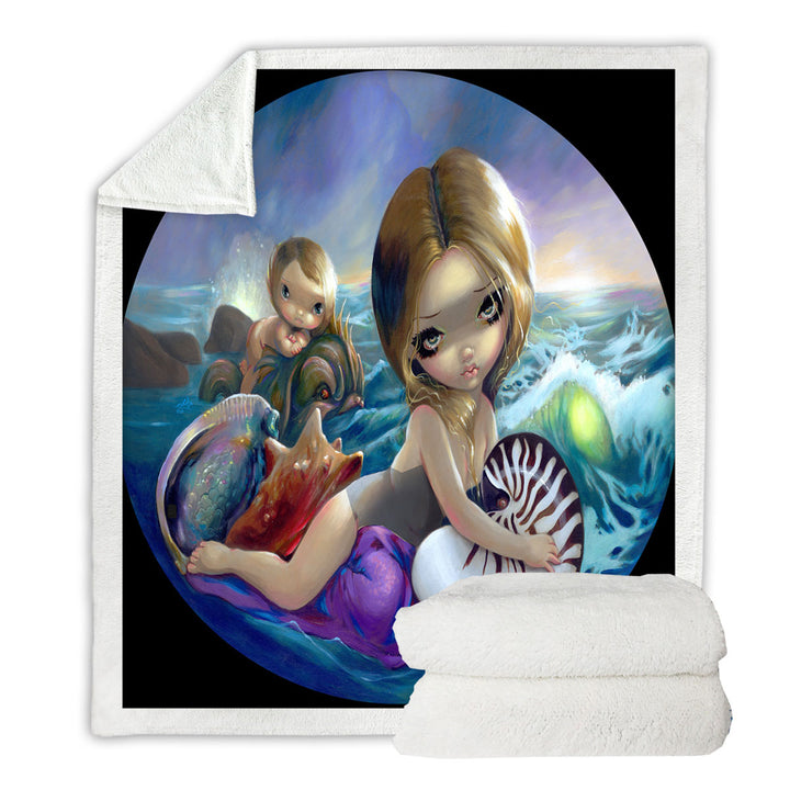 Fantasy Ocean Art Amphitrite Sea Goddess Sherpa Blanket