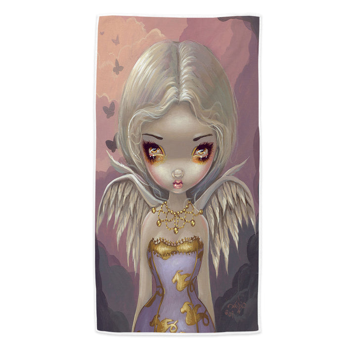 Fantasy Painting Angel in Lilac Beach Towel