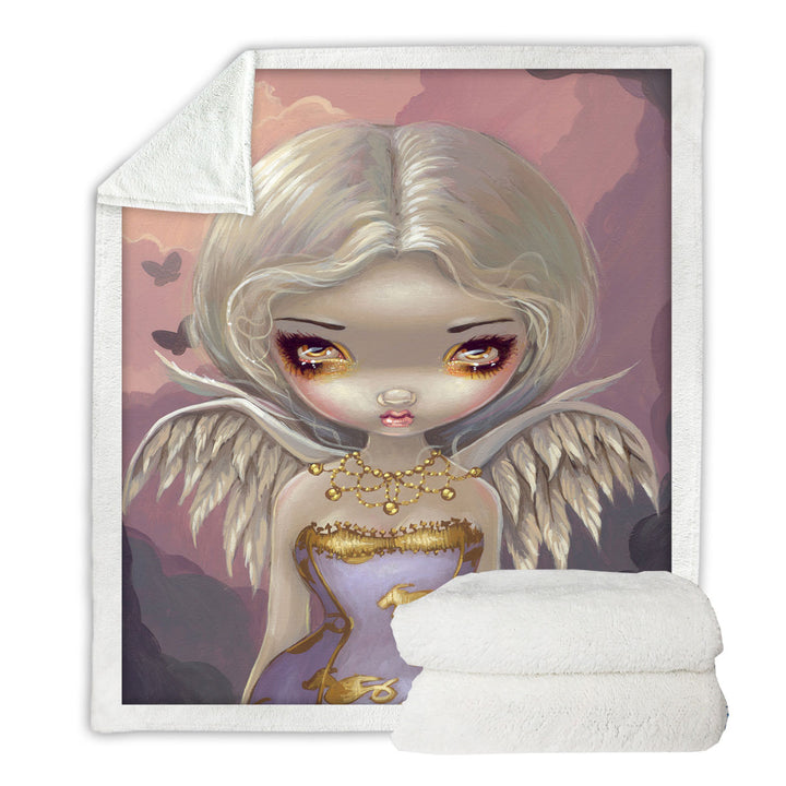 Fantasy Painting Angel in Lilac Sherpa Blanket