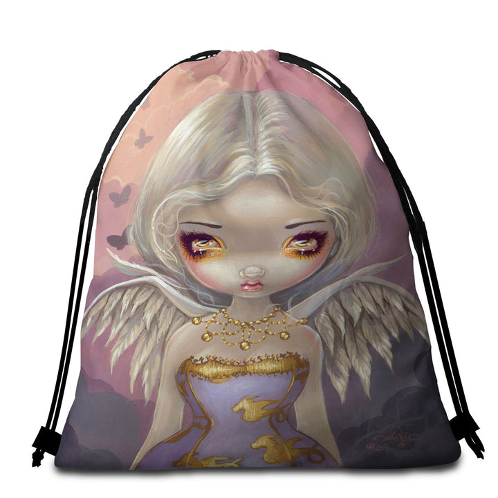 Fantasy Painting Angel in Lilac Travel Beach Towel