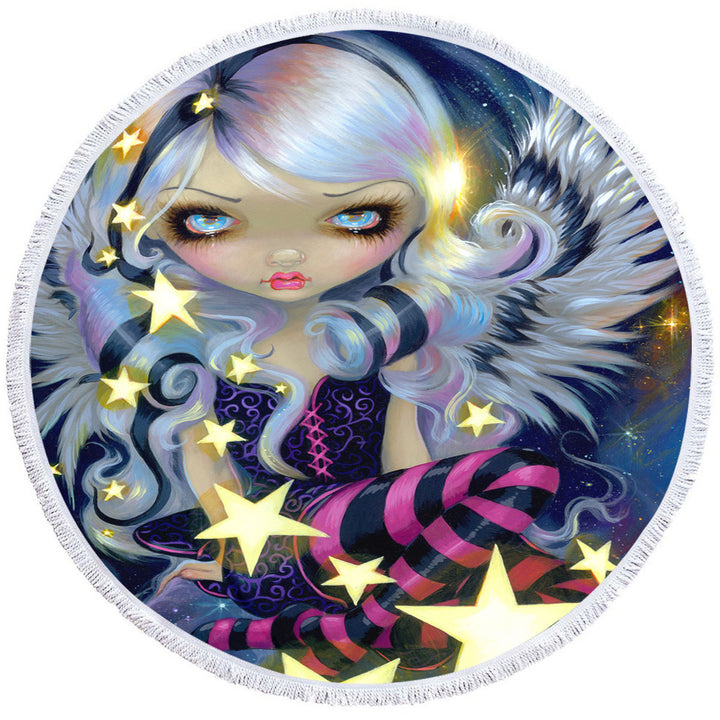 Fantasy Painting Angel of Starlight Circle Beach Towel