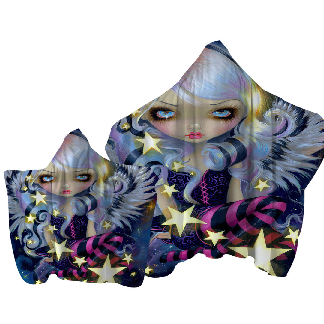 Fantasy Painting Angel of Starlight Hooded Beach Towel