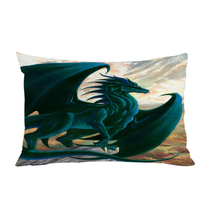 Fantasy Painting Green Dragon on Cliff Bed Cover