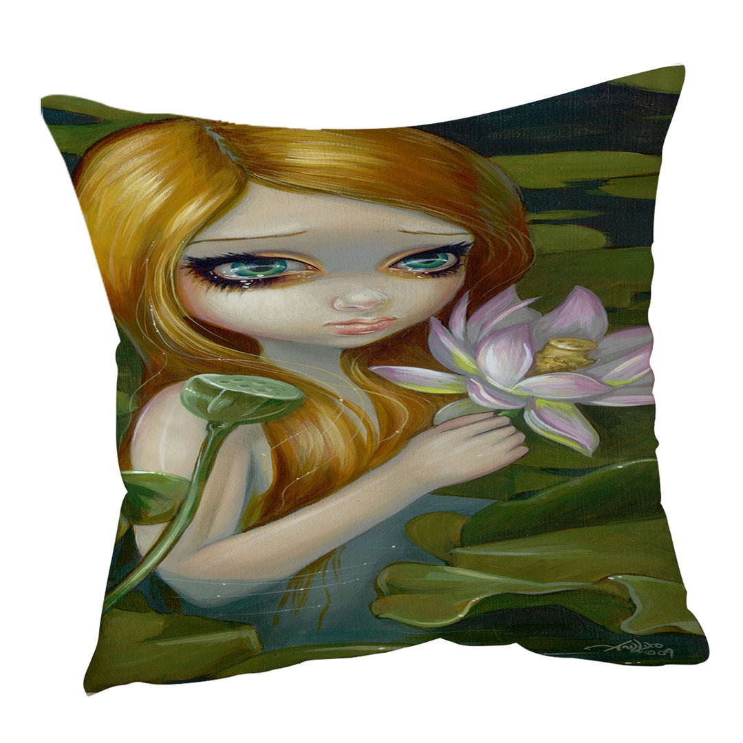 Fantasy Painting Mermaid Picking Lotus Blossoms Cushion Cover