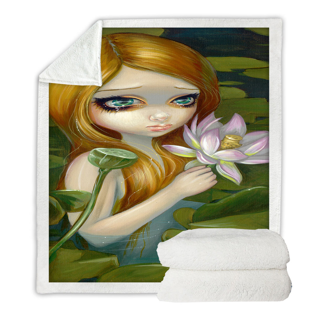 Fantasy Painting Mermaid Picking Lotus Blossoms Decorative Throws