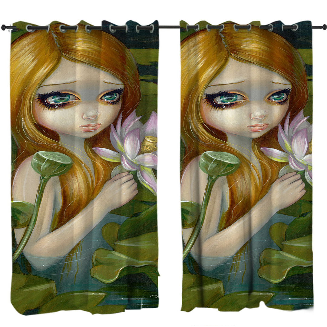 Fantasy Painting Mermaid Picking Lotus Blossoms Drapery