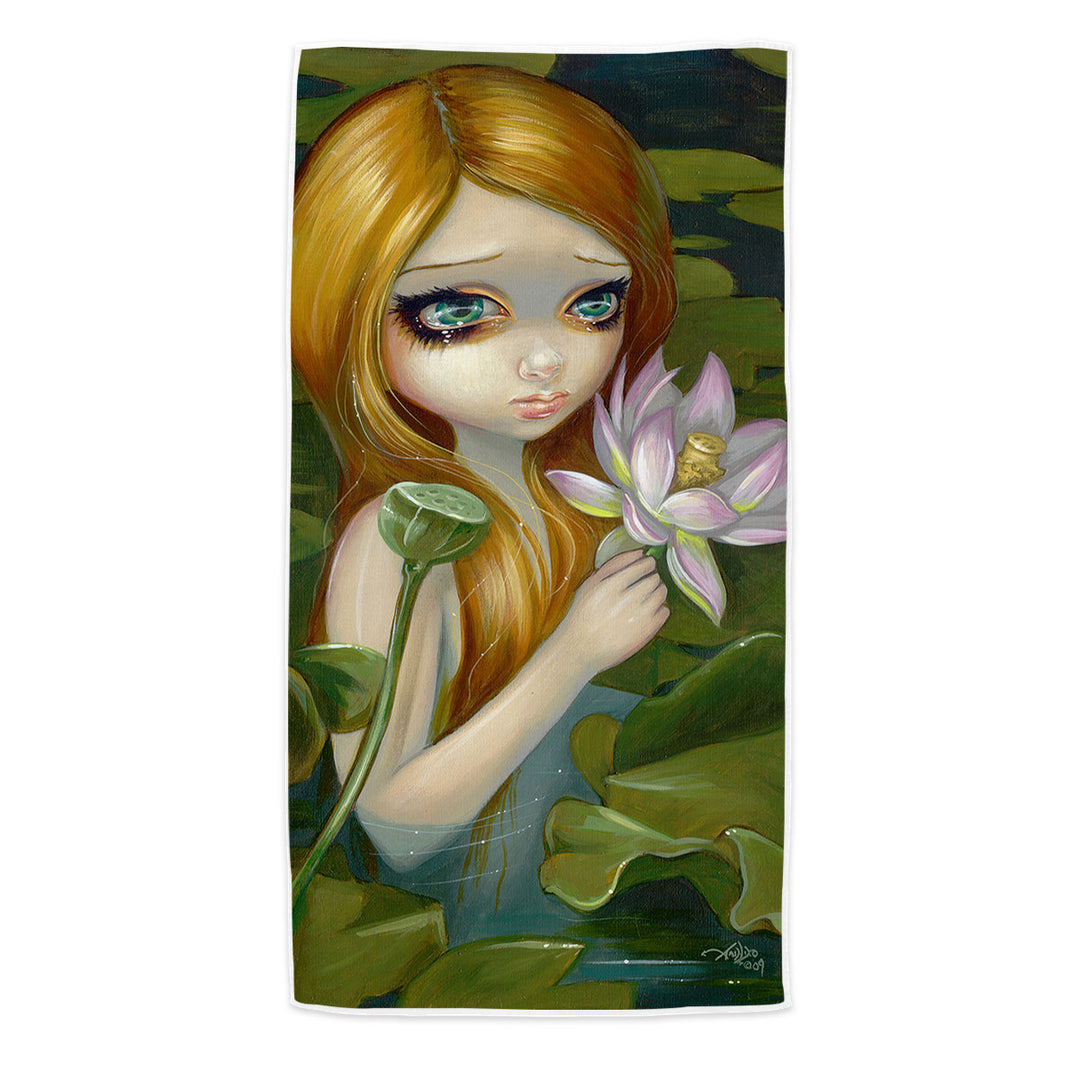 Fantasy Painting Mermaid Picking Lotus Blossoms Microfiber Beach Towel