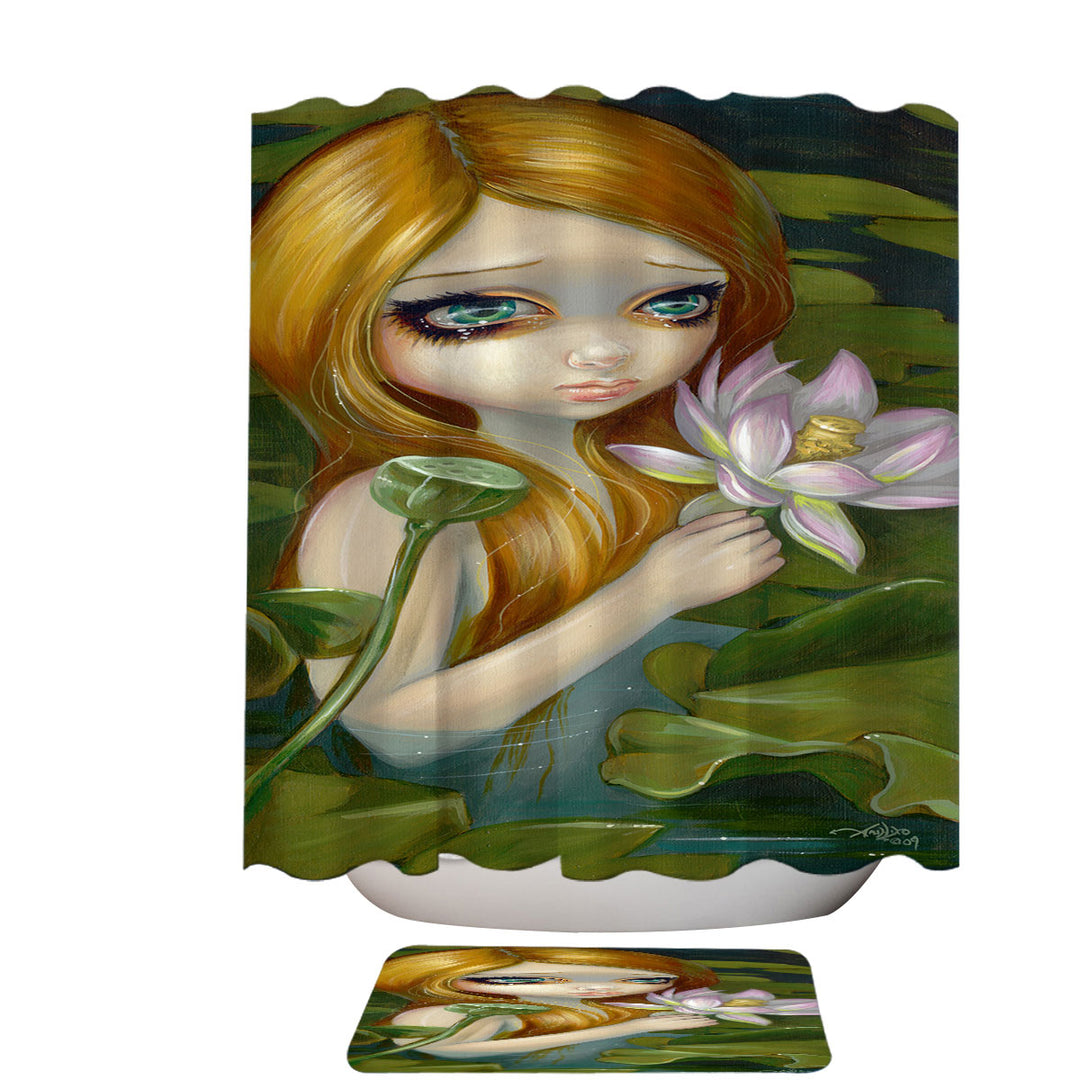 Fantasy Painting Mermaid Picking Lotus Blossoms Shower Curtain