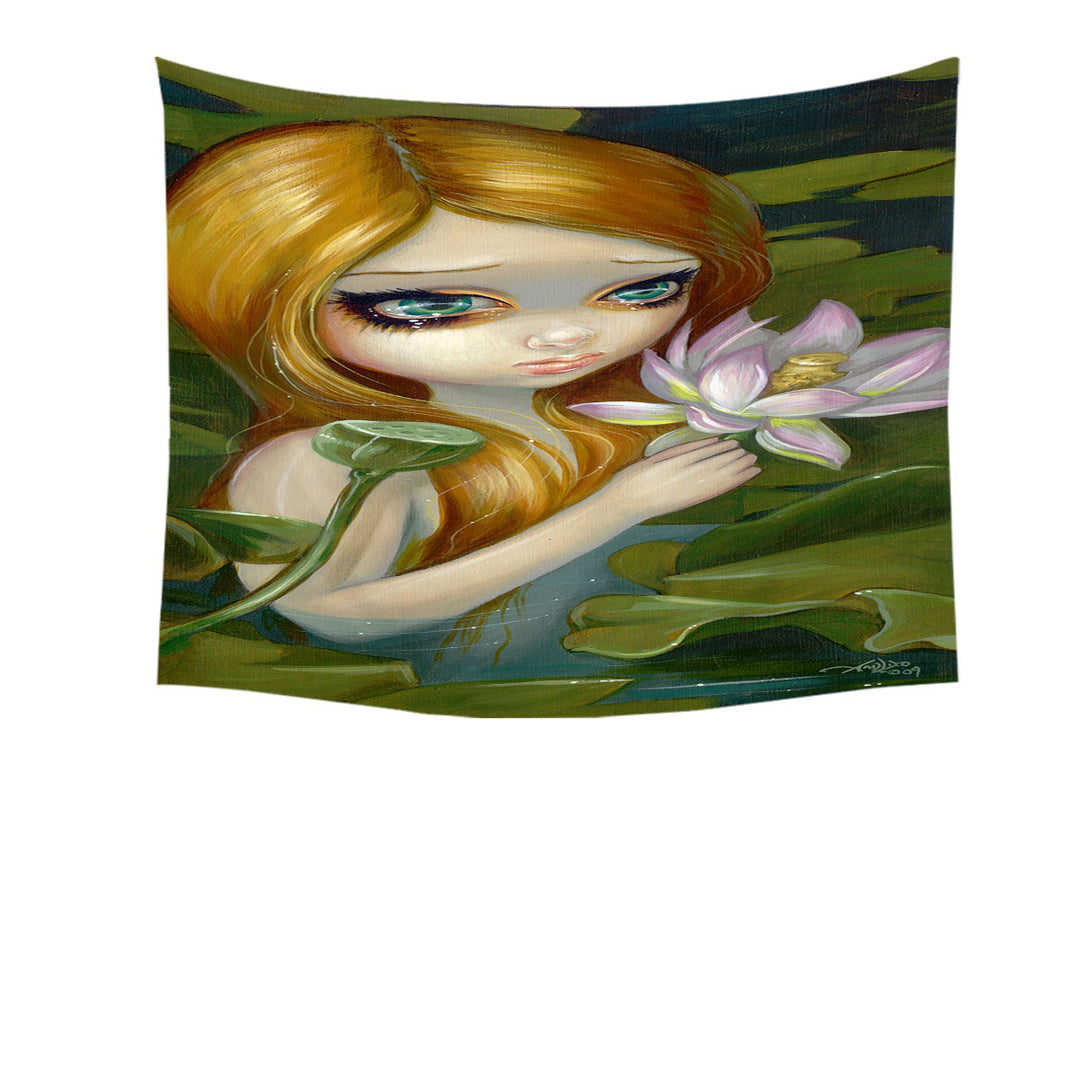 Fantasy Painting Mermaid Picking Lotus Blossoms Tapestry