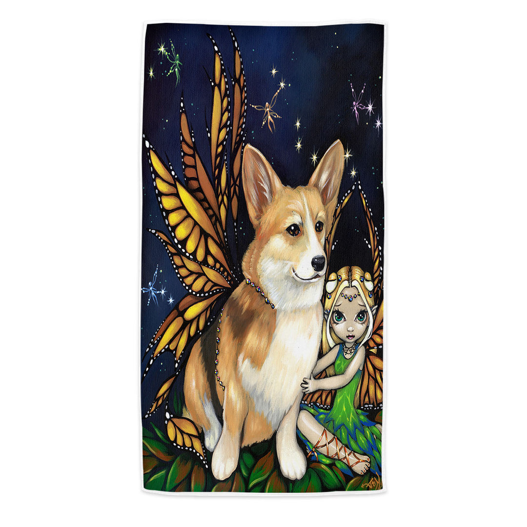 Fantasy Pet Dog Corgi of the Faeries Beach Towel