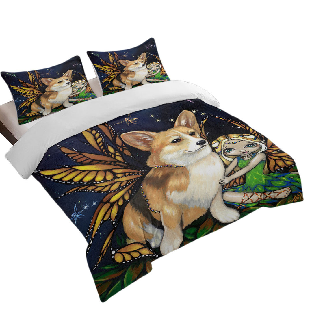 Fantasy Pet Dog Corgi of the Faeries Duvet Cover