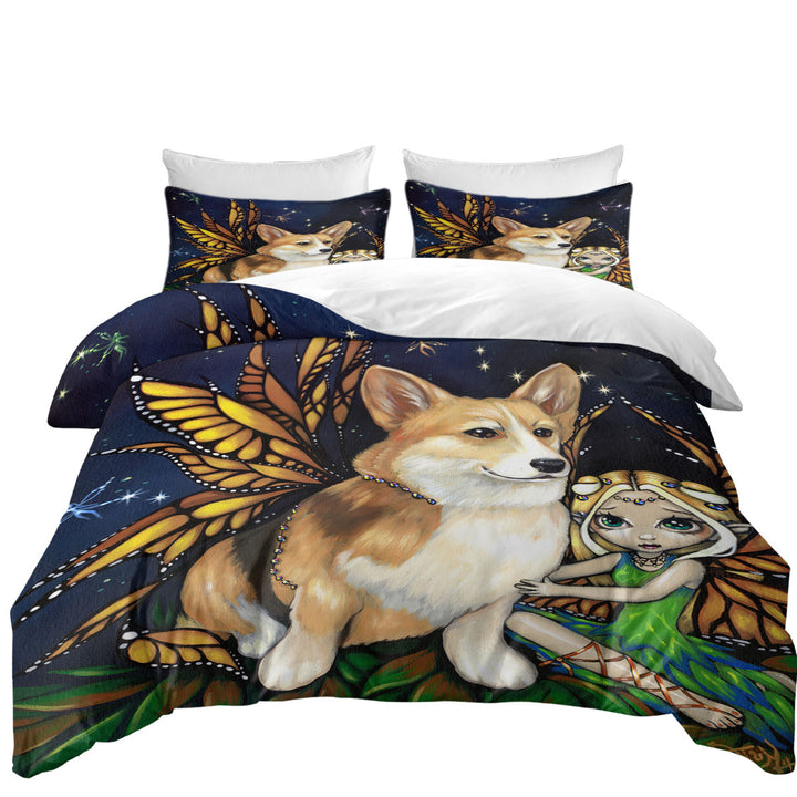 Fantasy Pet Dog Corgi of the Faeries Duvet Covers