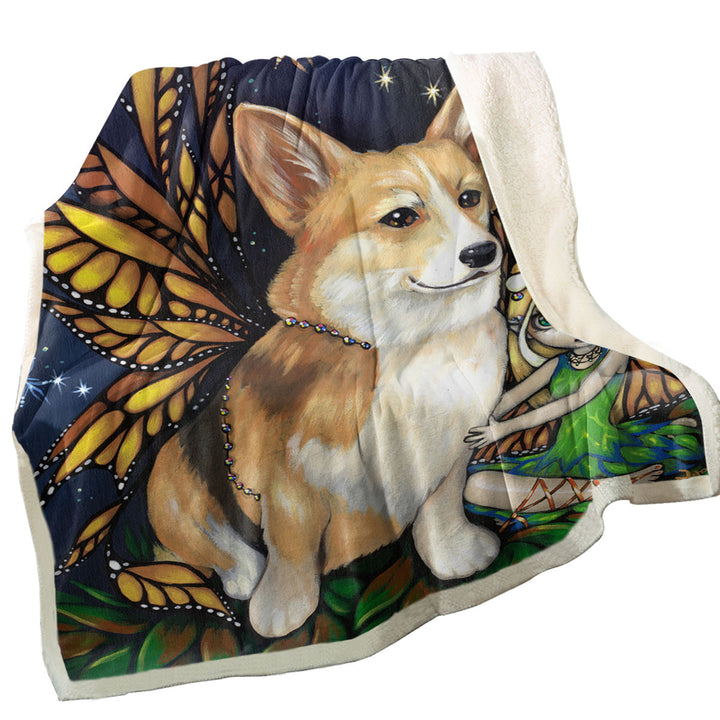 Fantasy Pet Dog Corgi of the Faeries Throw Blanket