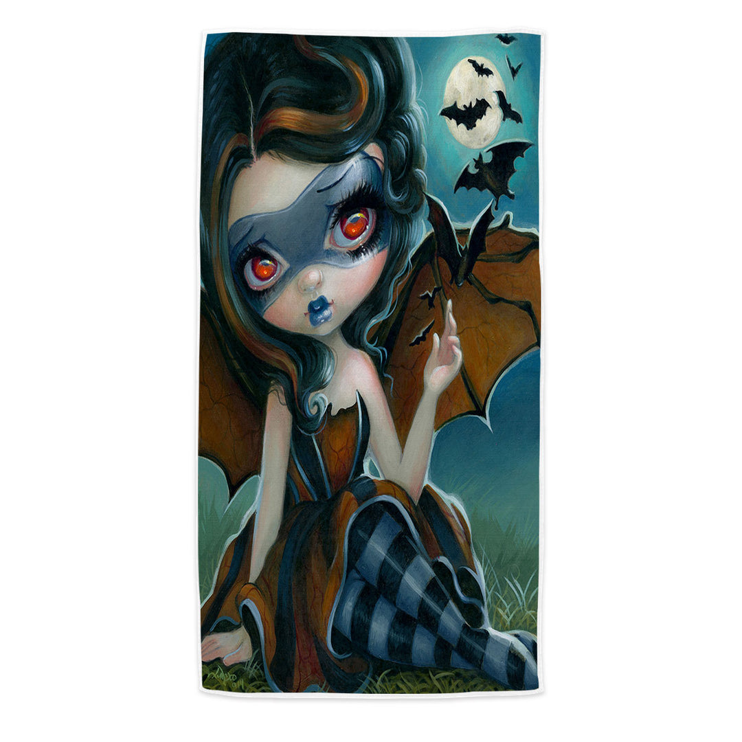 Fantasy Pipistrello Bat Winged Girl and Moon Bats Beach Towels