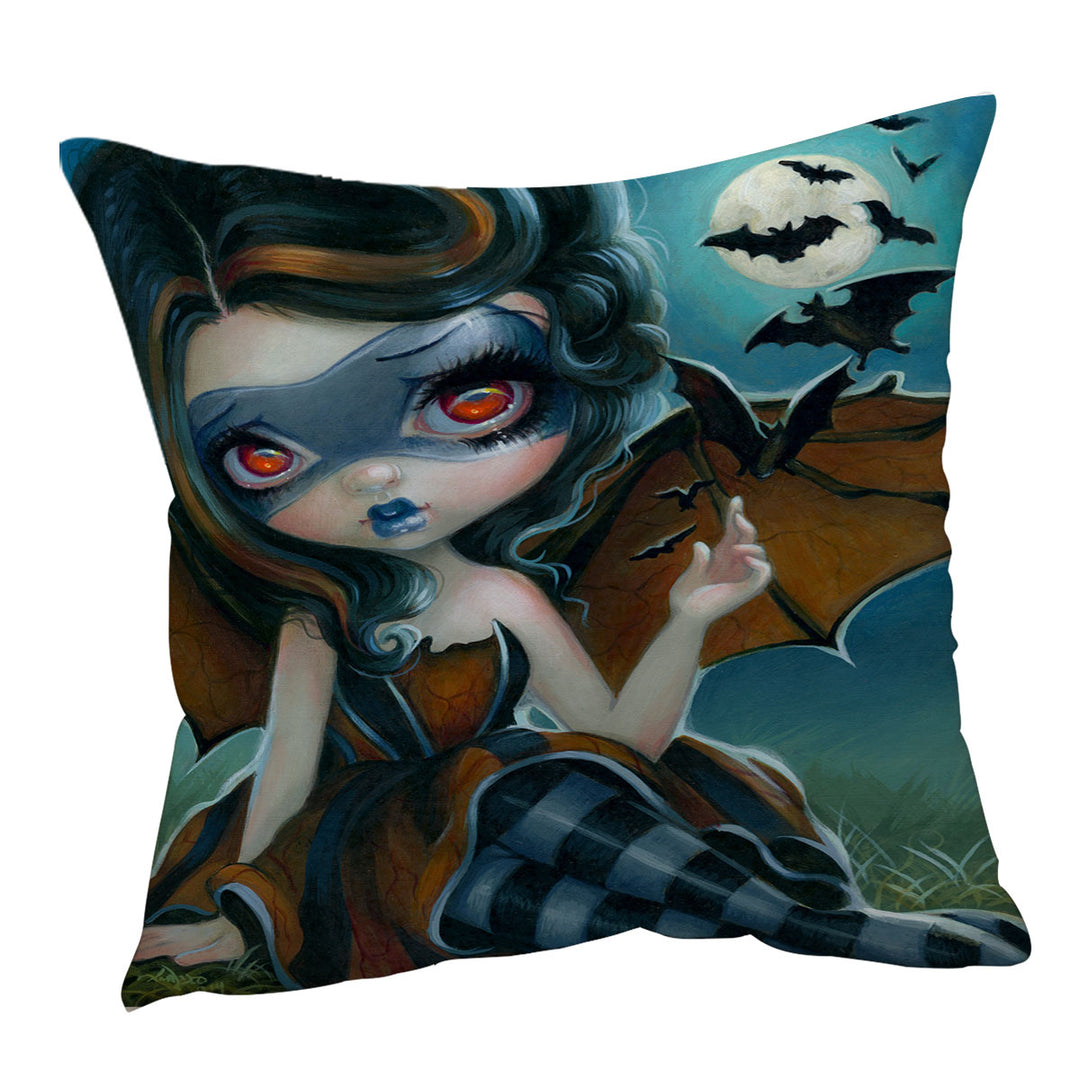 Fantasy Pipistrello Bat Winged Girl and Moon Bats Cushion Cover