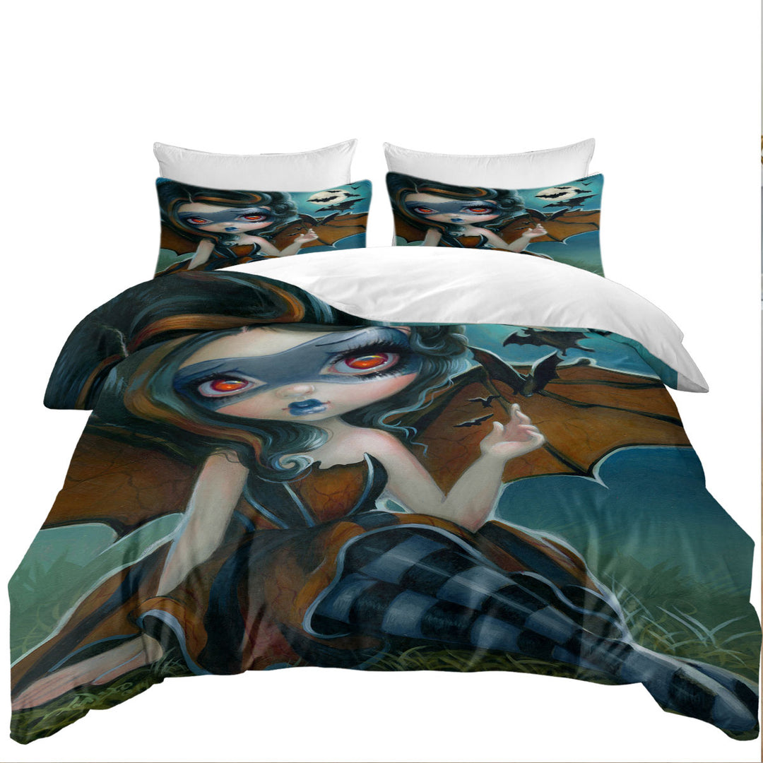 Fantasy Pipistrello Bat Winged Girl and Moon Bats Duvet Covers