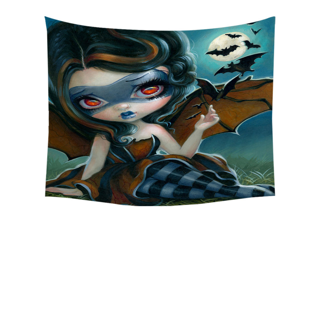 Fantasy Pipistrello Bat Winged Girl and Moon Bats Tapestry