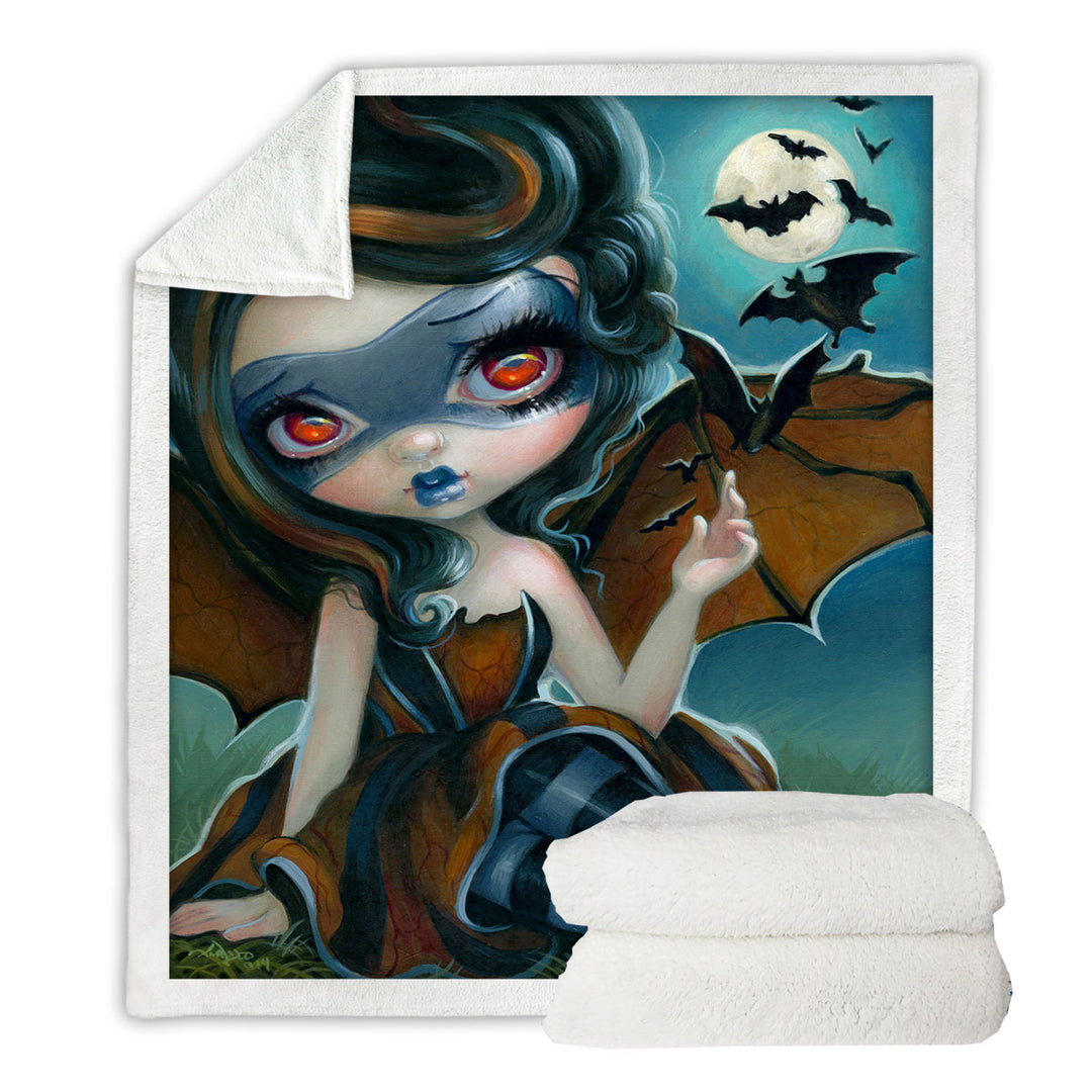 Fantasy Pipistrello Bat Winged Girl and Moon Bats Throw Blanket