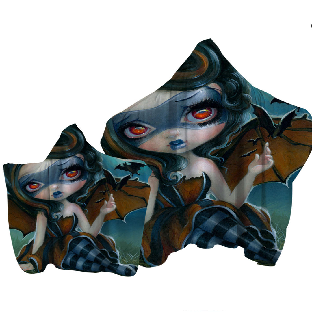 Fantasy Pipistrello Bat Winged Girl and Moon Bats Towel Hoodie