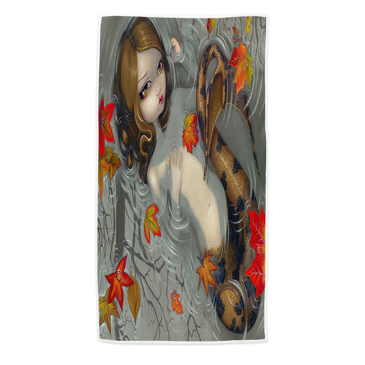 Fantasy Pool Towels Art Autumn Mermaid and Leaves