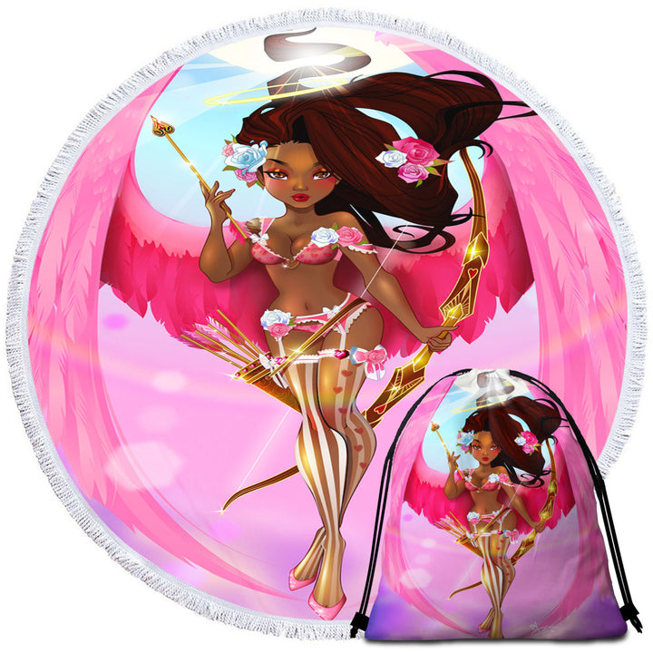 Fantasy Rose the Angel Round Beach Towel