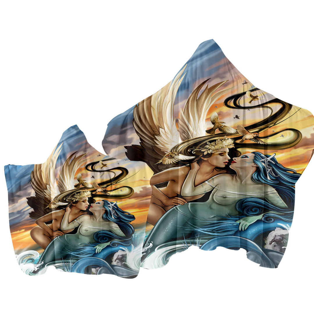 Fantasy Sexy Art Where the Sea Touches the Sky Hooded Beach Towel