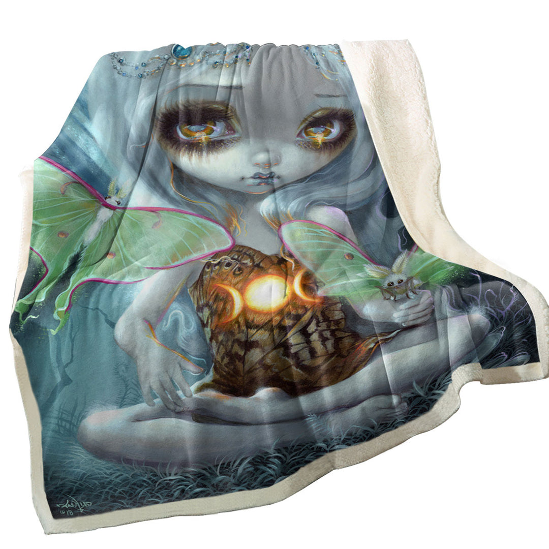 Fantasy Sherpa Blanket Art Luna Moth Beautiful Glowing Moth Fairy