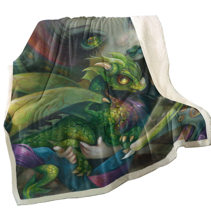 Fantasy Sherpa Blanket Art Painting Darling Dragonling and Fairy