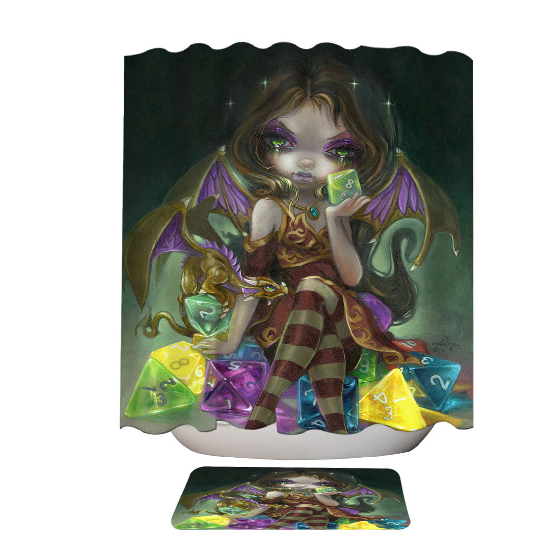 Fantasy Shower Curtain Dragon and Fairy Dice Dragonling Princess