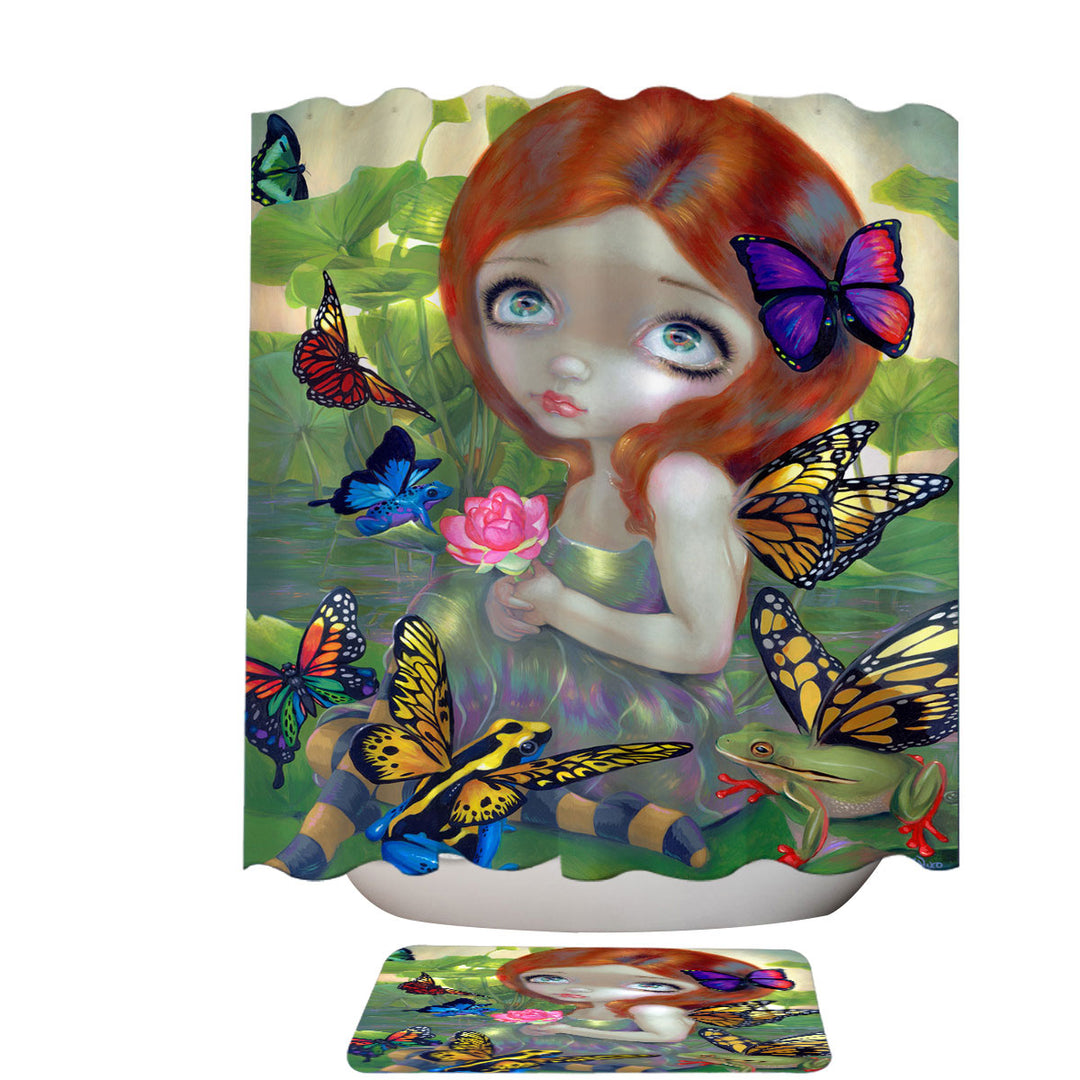 Fantasy Shower Curtains Online Girl Butterfly Frog Daydreams and Frogs