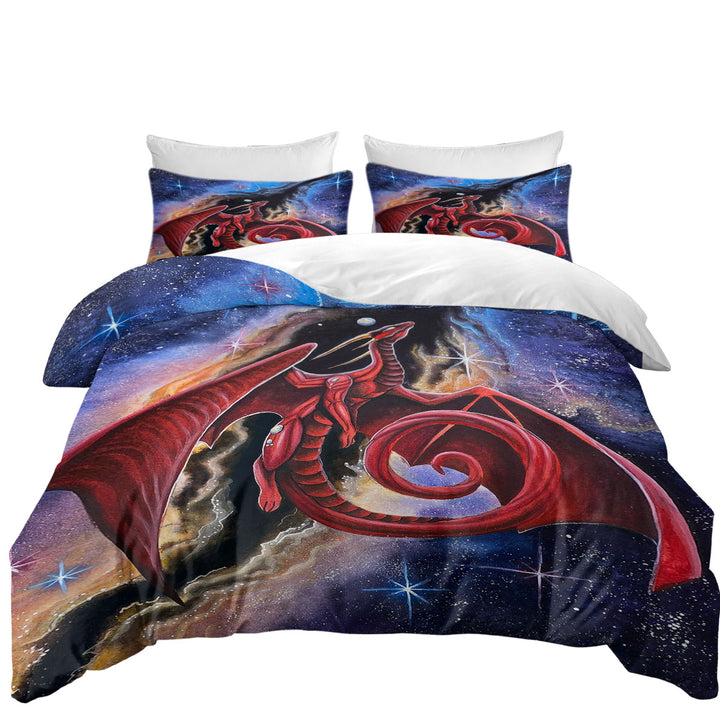 Fantasy Space Red Dragon Art Watcher at the Divine Duvet Covers