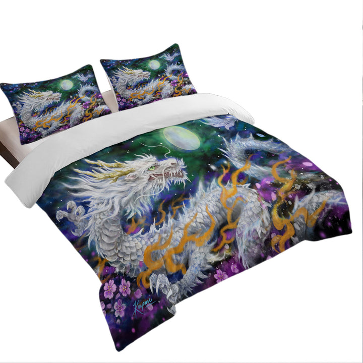 Fantasy Space White Dragon and The Moon Daybed Covers Sets