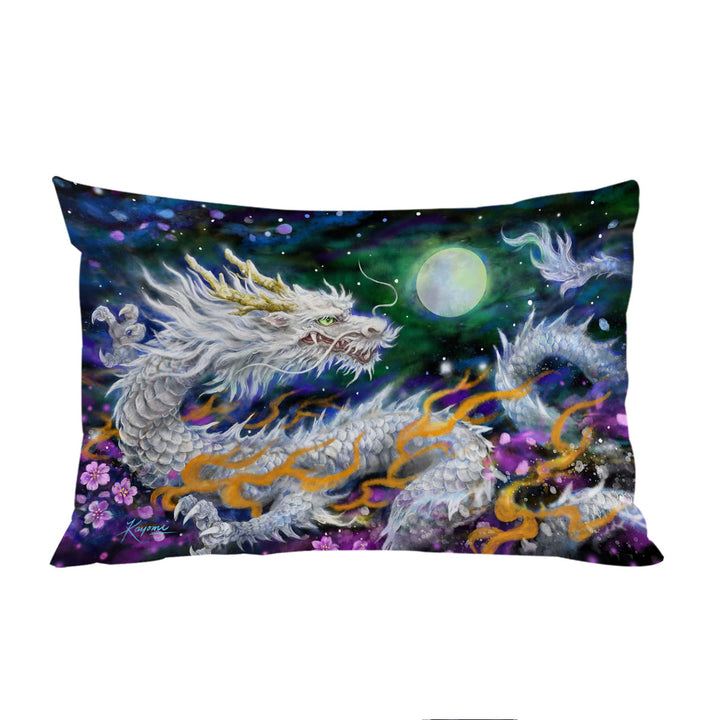 Fantasy Space White Dragon and The Moon Pillowcase