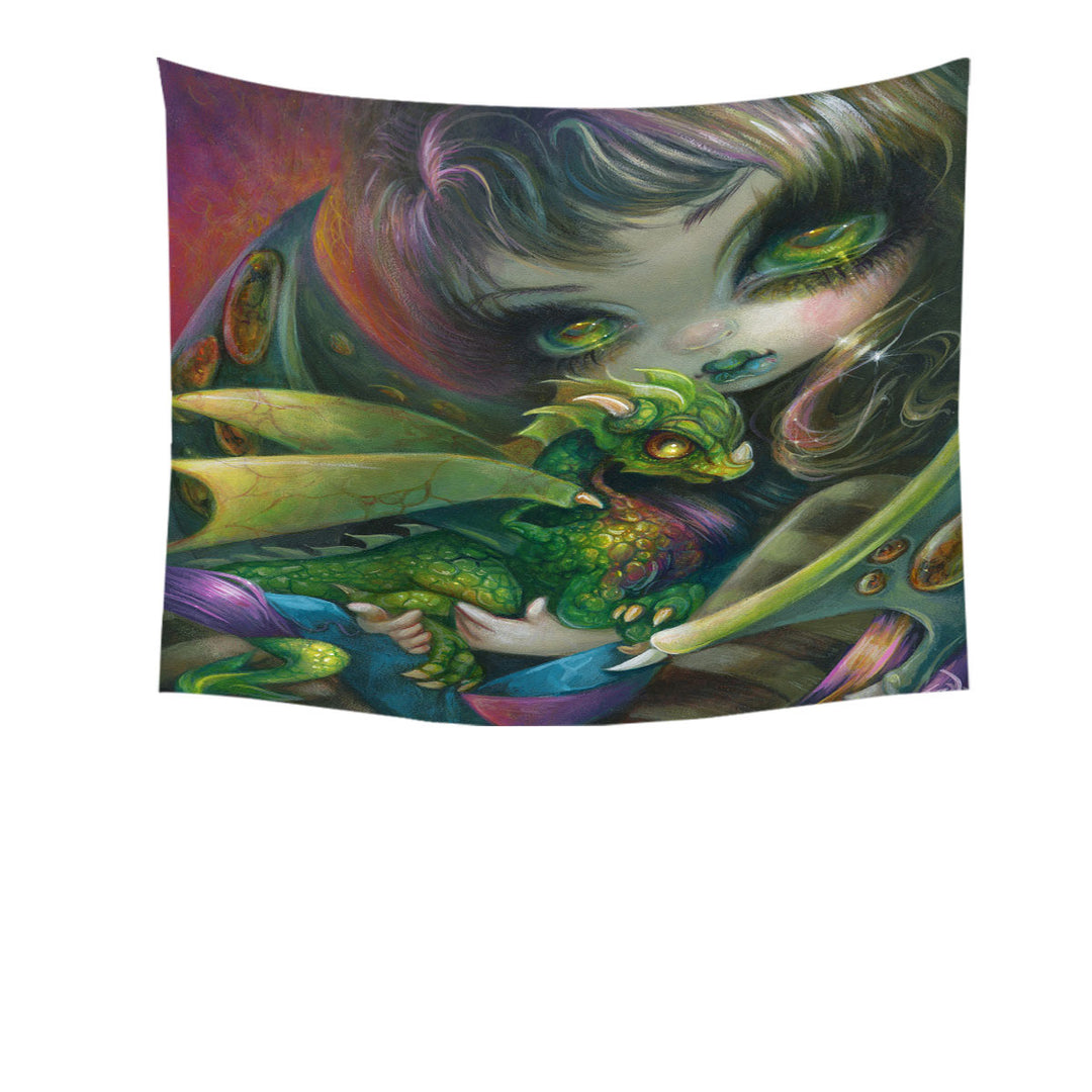 Fantasy Tapestry Art Painting Darling Dragonling and Fairy