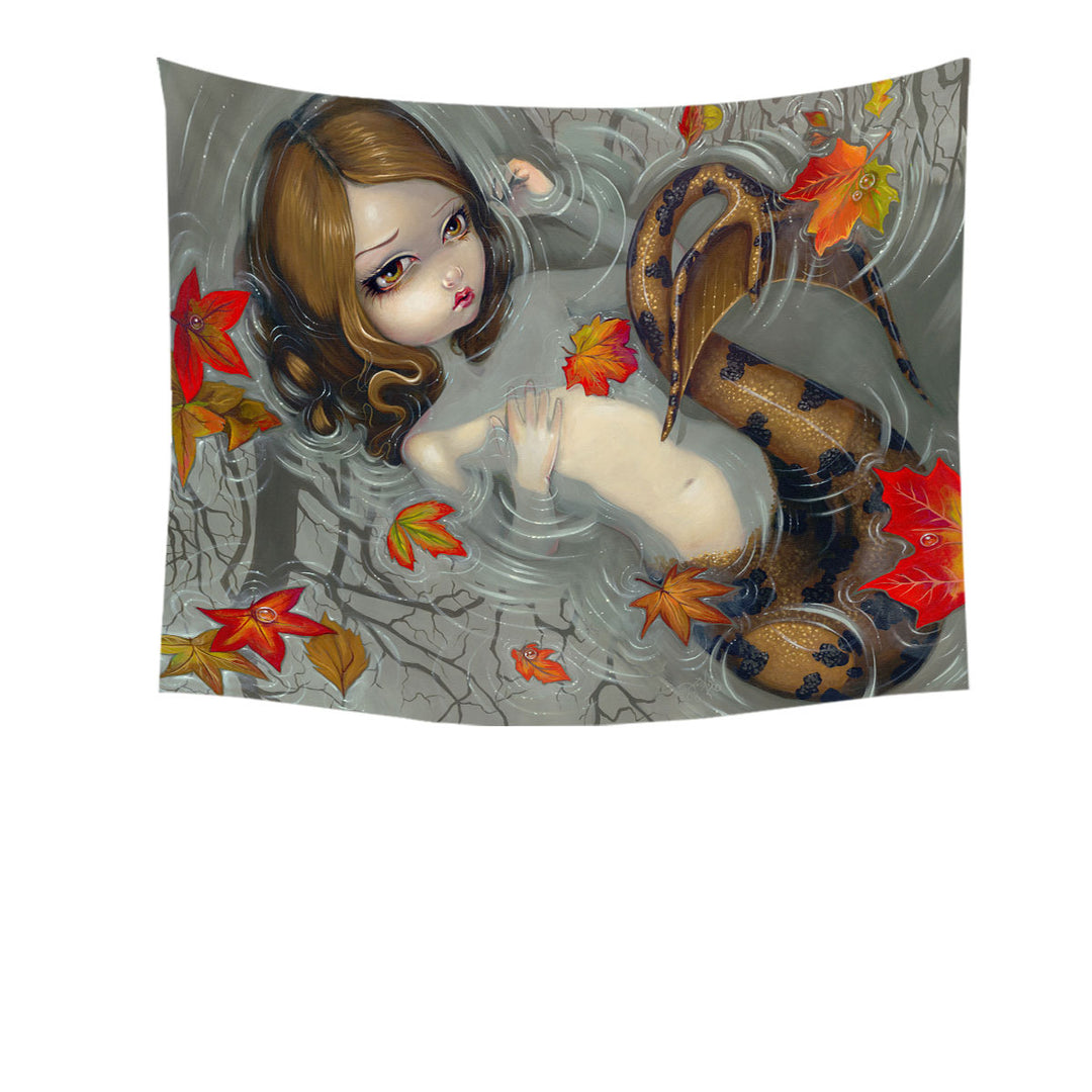 Fantasy Tapestry and Wall Decor Art Autumn Mermaid and Leaves