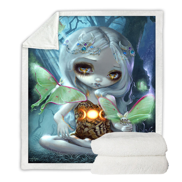 Fantasy Throw Blanket Art Luna Moth Beautiful Glowing Moth Fairy